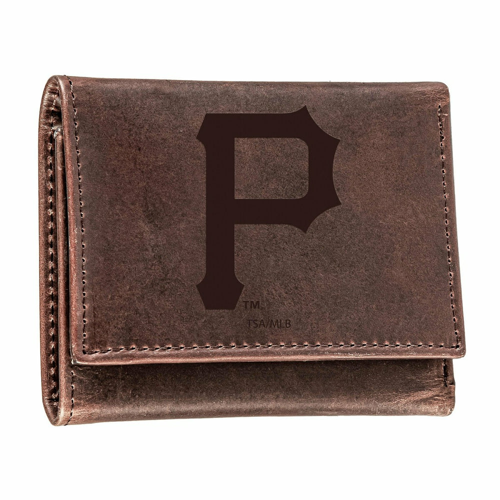 Pittsburgh Pirates Tri-Fold Wallet Brown 100% Genuine Leather, MLB, Home