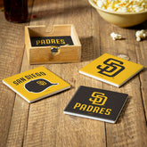 San Diego Padres Ceramic Coasters Set, 4pcs with Wood Caddy, MLB, Home