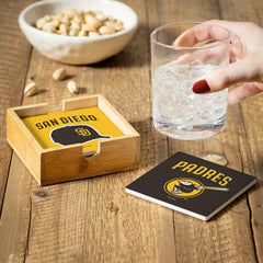 San Diego Padres Ceramic Coasters Set, 4pcs with Wood Caddy, MLB, Home
