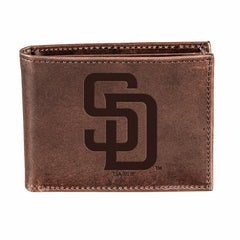 San Diego Padres Bi-Fold Wallet Brown 100% Genuine Leather, MLB, Home