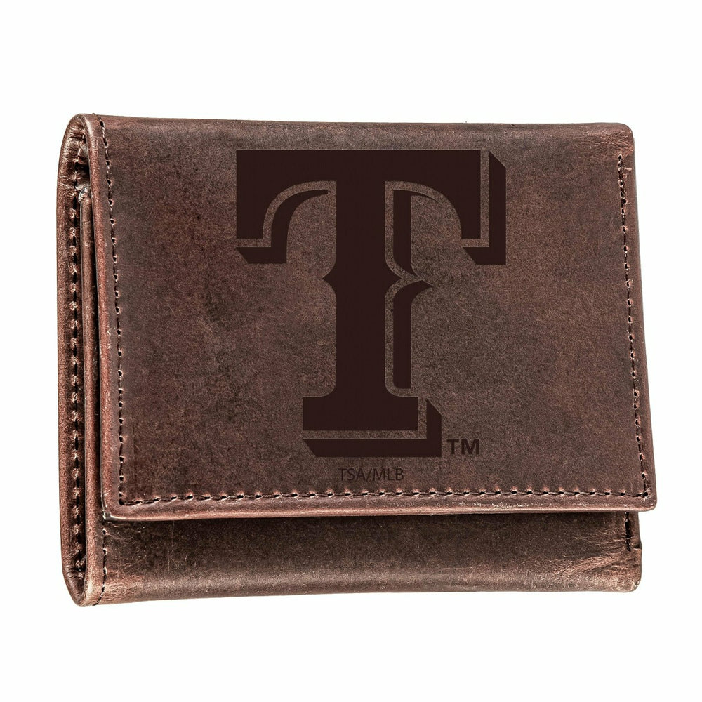Texas Rangers Tri-Fold Wallet Brown 100% Genuine Leather, MLB, Home