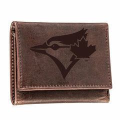 Toronto Blue Jays Tri-Fold Wallet Brown 100% Genuine Leather, MLB, Home