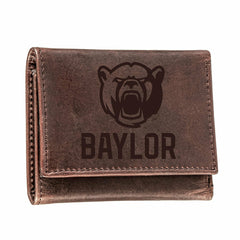 Baylor University, Tri-Fold Wallet, Brown, CH, 100% Genuine Leather, Collegiate, Home