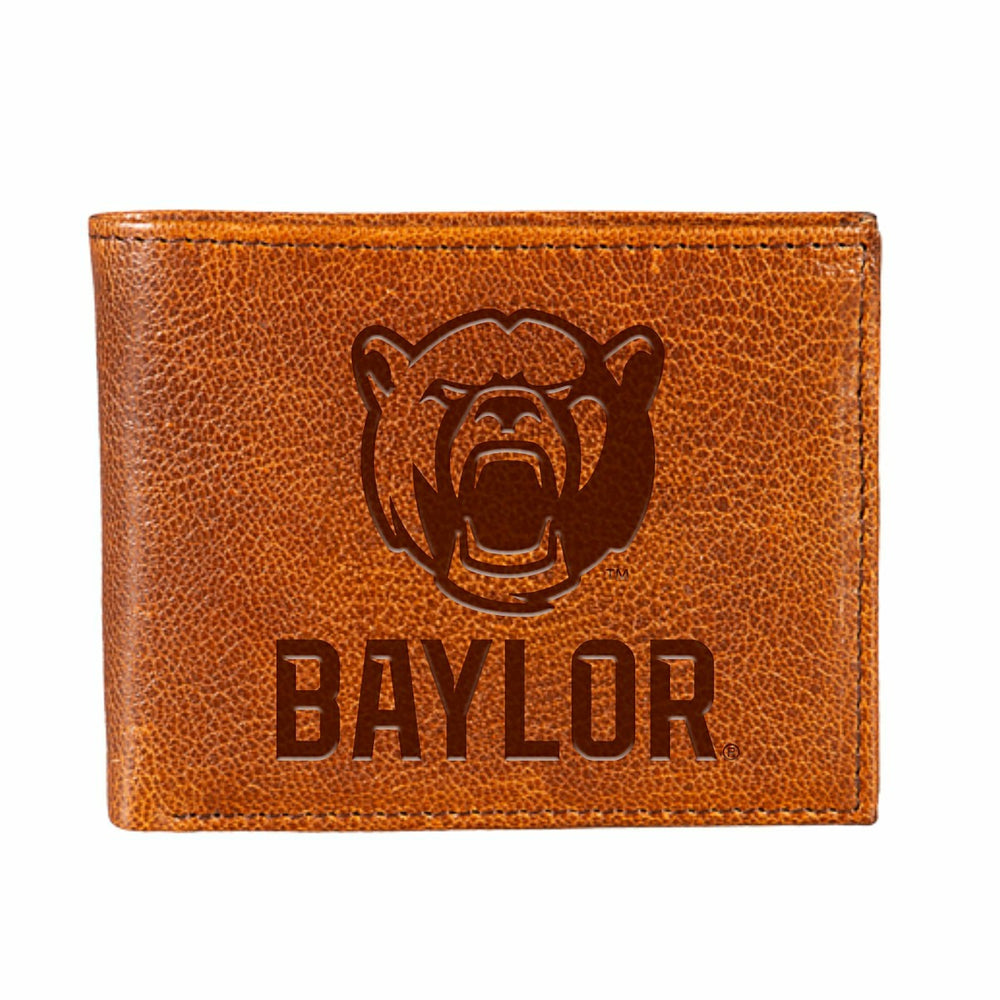 Baylor University, Embossed 100% Genuine Tumbled Leather Passcase Bi-F, Collegiate, Home