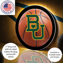 LED Wall Decor, Round, Med, Baylor, Basketball, Collegiate, Home