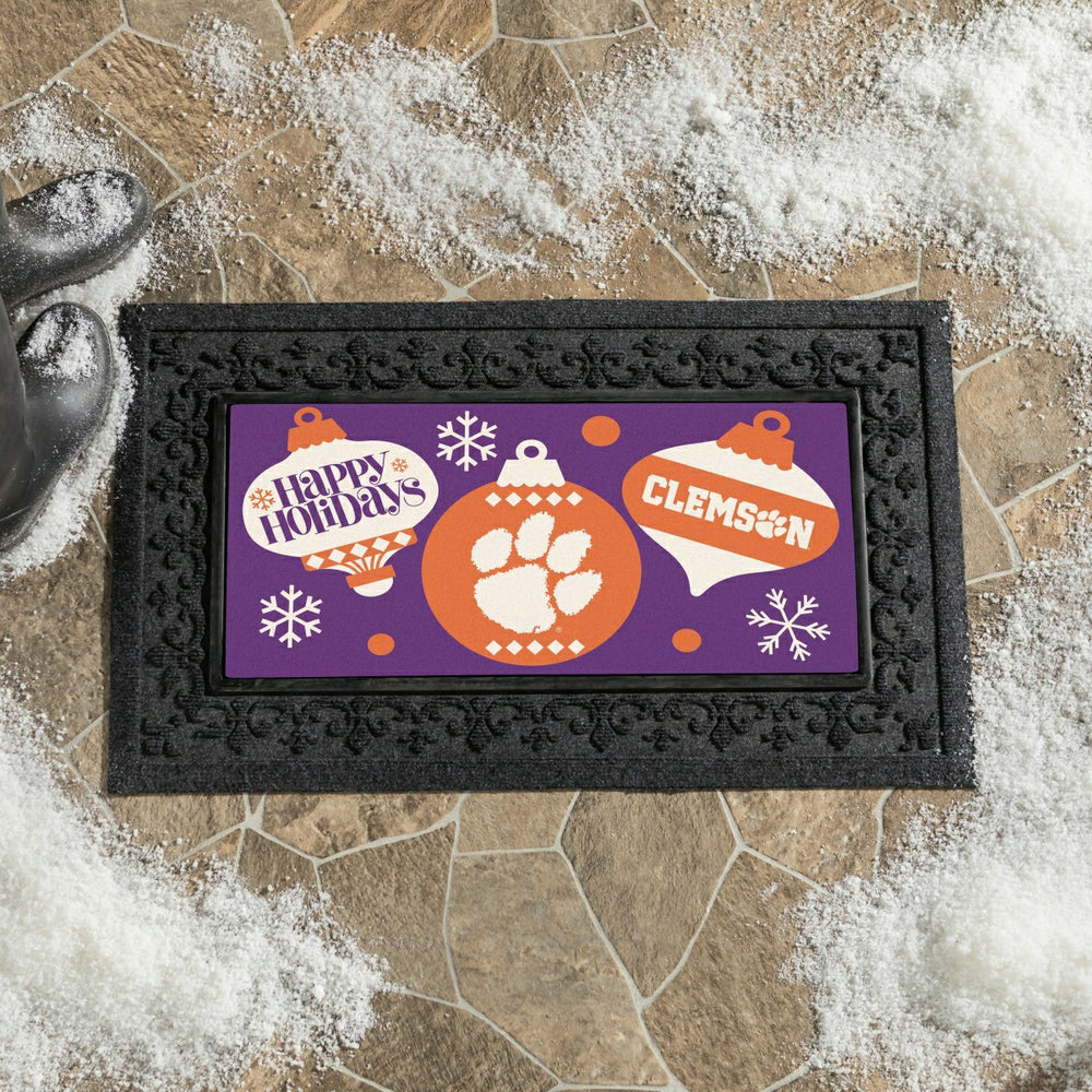 Clemson University Holiday Flocked Coir Sassafras Switch Mat, 22"x10", Collegiate