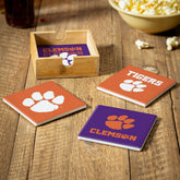 Clemson University Ceramic Coasters Set, 4pcs with Wood Caddy, Collegiate, Home