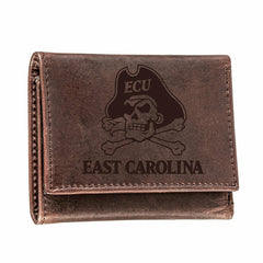 East Carolina University, Tri-Fold Wallet, Brown, CH, 100% Genuine Lea, Collegiate, Home