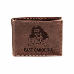 East Carolina University, Bi-Fold Wallet, Brown, CH, 100% Genuine Leat, Collegiate, Home
