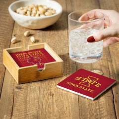 Iowa State University Ceramic Coasters Set, 4pcs with Wood Caddy, Collegiate, Home