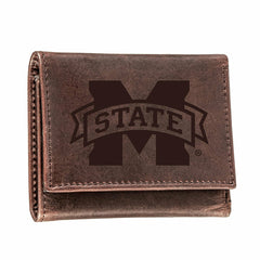 Mississippi State, Tri-Fold Wallet, Brown, CH, 100% Genuine Leather, Collegiate, Home