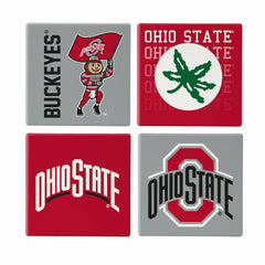 Ohio State University Ceramic Coasters Set, 4pcs with Wood Caddy, Collegiate