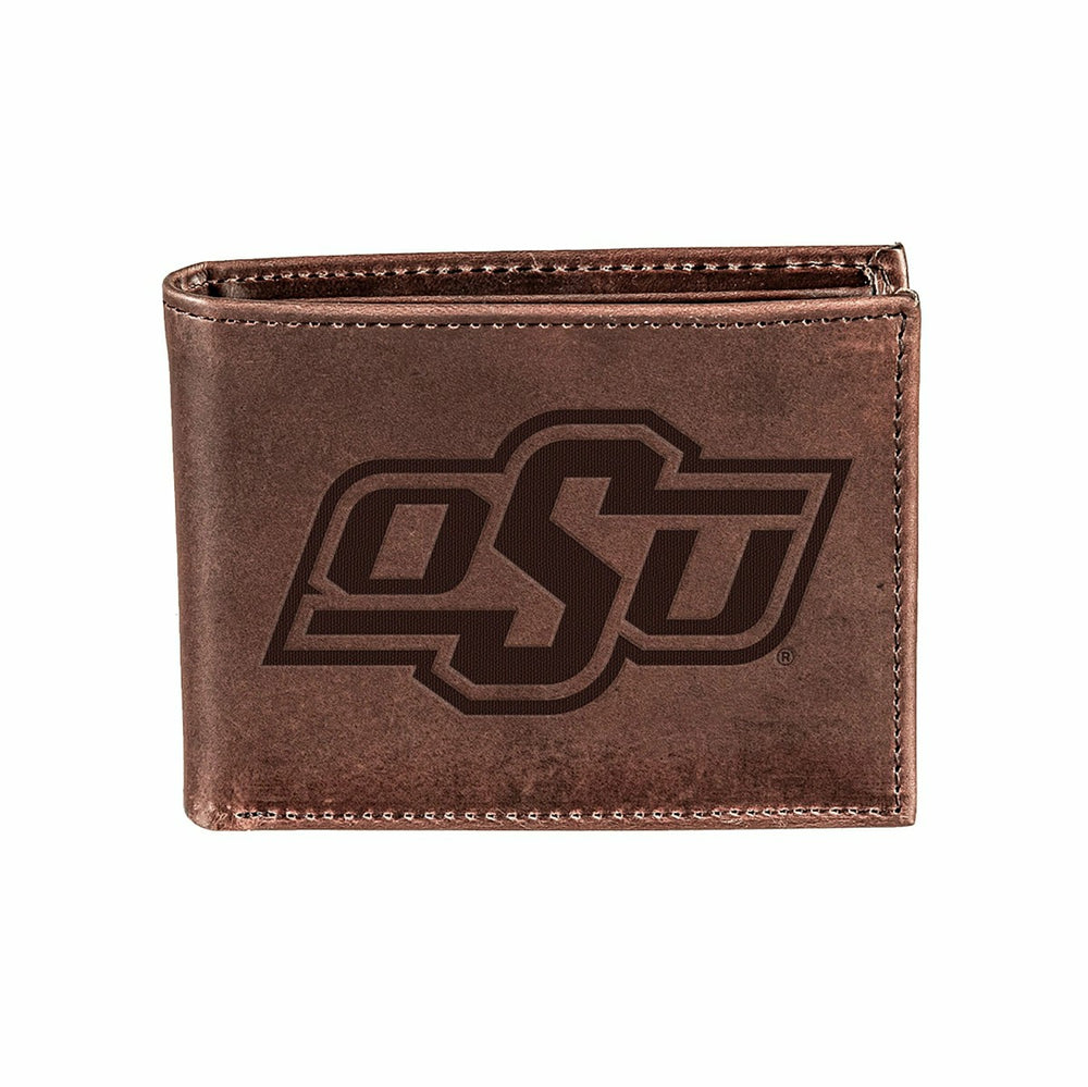 Oklahoma State University, Bi-Fold Wallet, Brown, CH, 100% Genuine Lea, Collegiate, Home