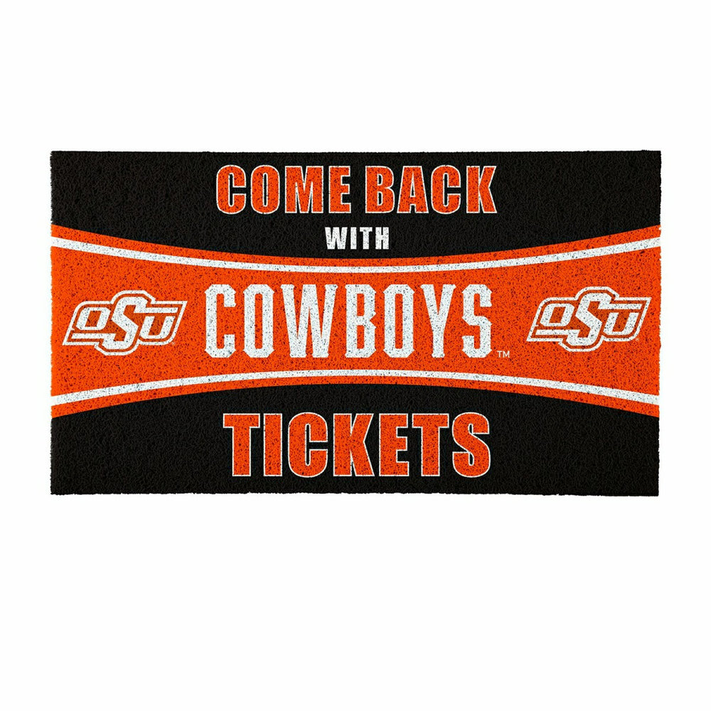 28" x 16" PVC Trapper Mat, Come Back with Tickets, Oklahoma State Univ, Collegiate