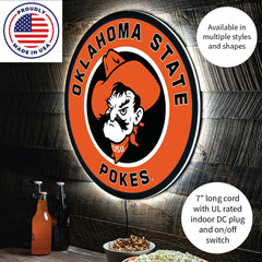 LED Wall Decor, Round, Oklahoma State University, Collegiate, Home