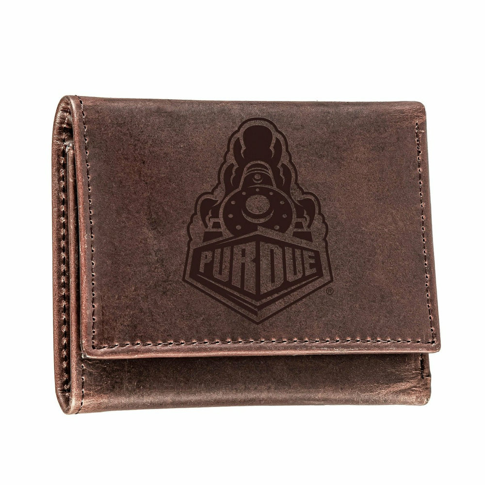 Purdue University, Tri-Fold Wallet, Brown, CH, 100% Genuine Leather, Collegiate, Home