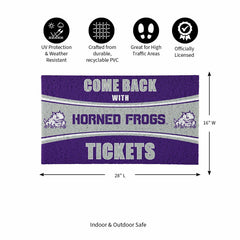 28" x 16" PVC Trapper Mat, Come Back with Tickets, Texas Christian Uni, Collegiate