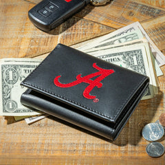 University of Alabama Black Tri-Fold Embroidered Wallet w/ RFID Blocking, Collegiate, Home