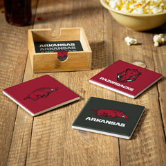 University of Arkansas Ceramic Coasters Set, 4pcs with Wood Caddy, Collegiate, Home