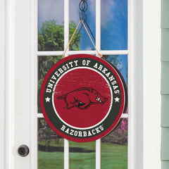 University of Arkansas Round Door Décor with Hanging Rope, 18x18, Collegiate, Home
