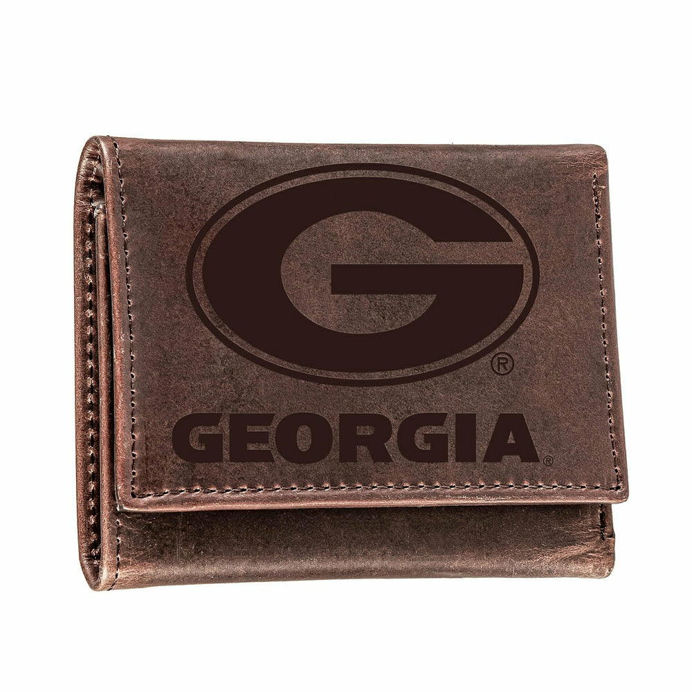 University of Georgia, Tri-Fold Wallet, Brown, CH, 100% Genuine Leathe, Collegiate, Home