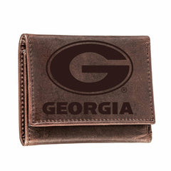 University of Georgia, Tri-Fold Wallet, Brown, CH, 100% Genuine Leathe, Collegiate, Home