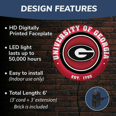 University of Georgia, Metal Lite, Round, Collegiate