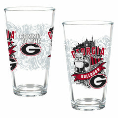 University of Georgia 16oz Glass pint, Set of 2, Collegiate, Home