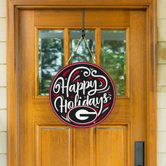 University of Georgia Holiday Round Door Décor with Hanging Rope, 18x1, Collegiate, Home