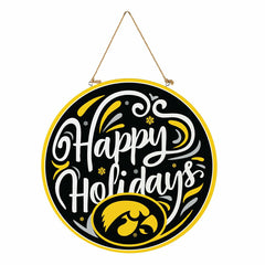University of Iowa Holiday Round Door Décor with Hanging Rope, 18x18, Collegiate, Home