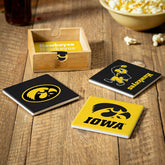 University of Iowa Ceramic Coasters Set, 4pcs with Wood Caddy, Collegiate, Home