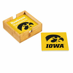 University of Iowa Ceramic Coasters Set, 4pcs with Wood Caddy, Collegiate, Home