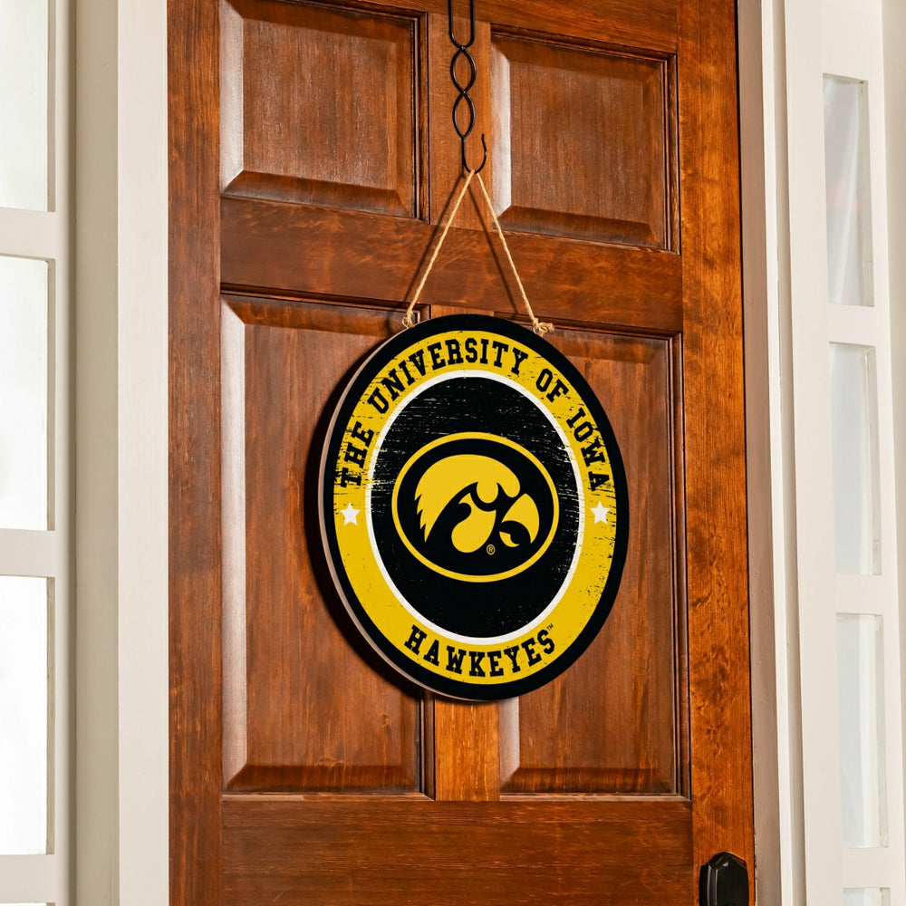University of Iowa Round Door Décor with Hanging Rope, 18x18, Collegiate, Home