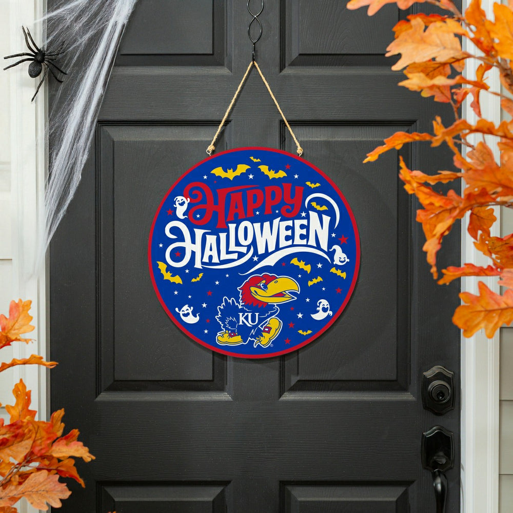 University of Kansas Halloween Round Door Décor with Hanging Rope, 18x, Collegiate, Home