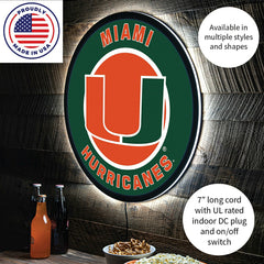 LED Wall Decor, Round, University of Miami, Collegiate, Home