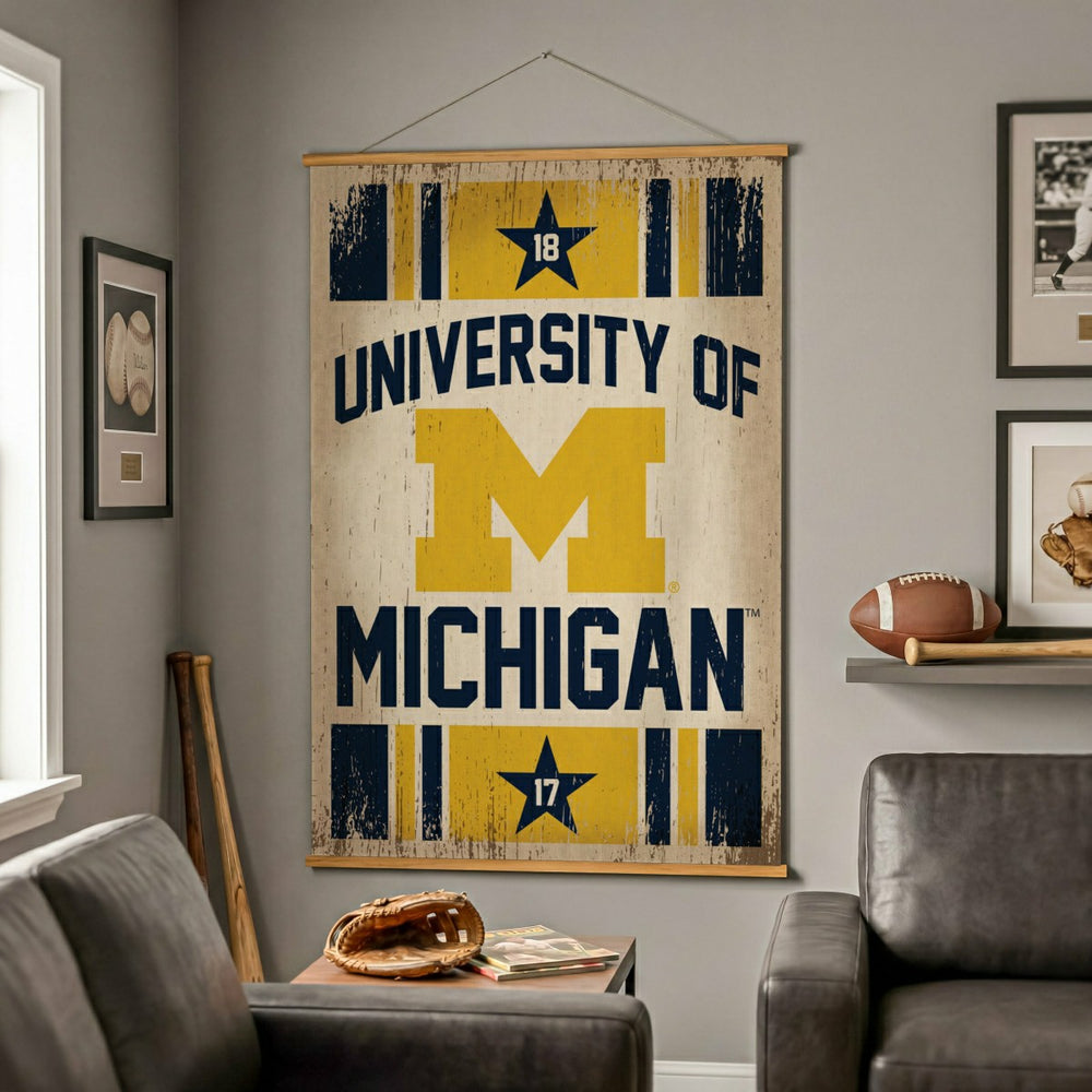 University Of Michigan, Canvas Wall Tapestry, Large, 54x36, Collegiate, Home
