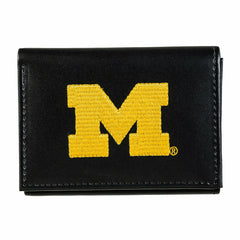 University Of Michigan Black Tri-Fold Embroidered Wallet w/ RFID Blocking, Collegiate, Home