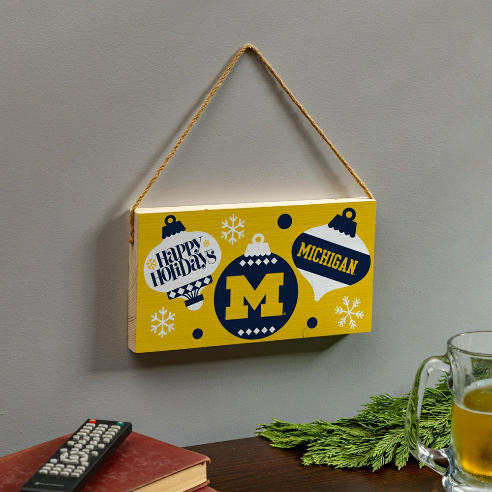 University Of Michigan Holiday Wood Wall Sign, 6x11, Collegiate, Home
