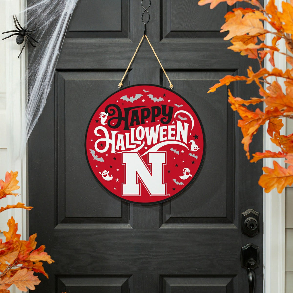 University of Nebraska Halloween Round Door Décor with Hanging Rope, 1, Collegiate, Home