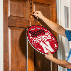 University of Nebraska Halloween Round Door Décor with Hanging Rope, 1, Collegiate, Home