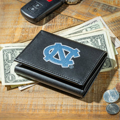 University of North Carolina Black Tri-Fold Embroidered Wallet w/ RFID Blocking, Collegiate, Home