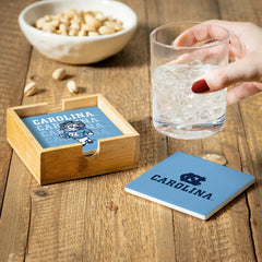 University of North Carolina Ceramic Coasters Set, 4pcs with Wood Cadd, Collegiate, Home