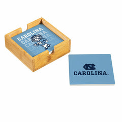 University of North Carolina Ceramic Coasters Set, 4pcs with Wood Cadd, Collegiate, Home