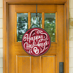University of Oklahoma Holiday Round Door Décor with Hanging Rope, 18x, Collegiate, Home