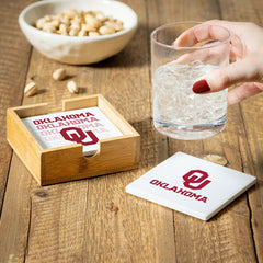 University of Oklahoma Ceramic Coasters Set, 4pcs with Wood Caddy, Collegiate, Home