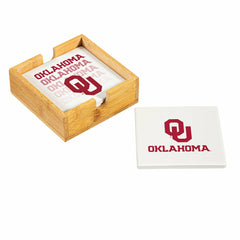 University of Oklahoma Ceramic Coasters Set, 4pcs with Wood Caddy, Collegiate, Home