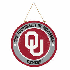 University of Oklahoma Round Door Décor with Hanging Rope, 18x18, Collegiate, Home