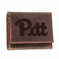 University of Pittsburgh, Tri-Fold Wallet, Brown, CH, 100% Genuine Lea, Collegiate, Home