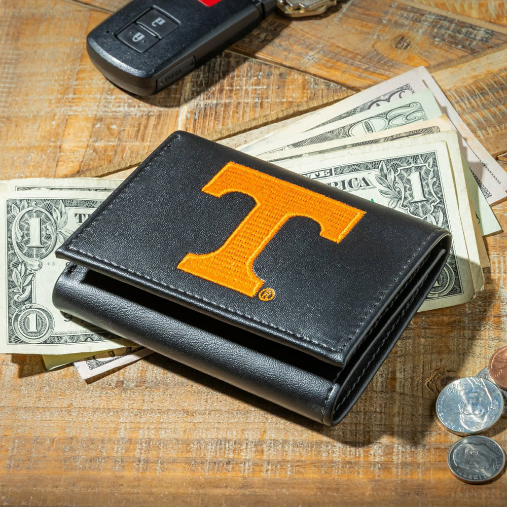 University of Tennessee Black Tri-Fold Embroidered Wallet w/ RFID Blocking, Collegiate, Home