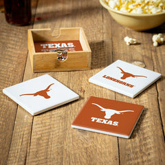 University of Texas Ceramic Coasters Set, 4pcs with Wood Caddy, Collegiate, Home